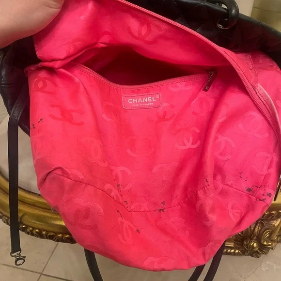 ❤️TRADED❤️Chanel Black cambon shopper tote pink silver dyed painted - Picture 11 of 13